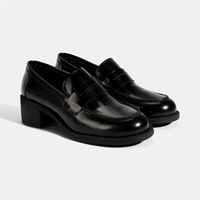 Kadın Siyah Topuklu Deri Loafer