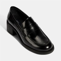 Kadın Siyah Topuklu Deri Loafer