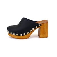 Kadın Siyah Topuklu Deri Sabo