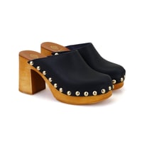 Kadın Siyah Topuklu Deri Sabo