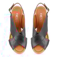 Kadın Siyah Topuklu Deri Sandalet