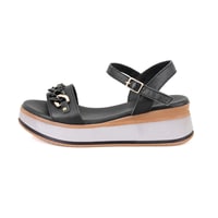 Kadın Siyah Topuklu Deri Sandalet