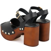 Kadın Siyah Topuklu Deri Sandalet