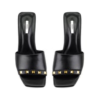 Kadın Siyah Topuklu Deri Terlik