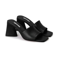 Kadın Siyah Topuklu Napa Deri Terlik