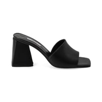 Kadın Siyah Topuklu Napa Deri Terlik