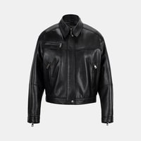 Kadın Siyah Yakalı Deri Bomber Ceket