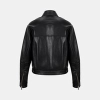 Kadın Siyah Yakalı Deri Bomber Ceket