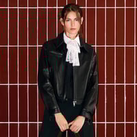 Kadın Siyah Yakalı Deri Bomber Ceket