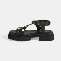 Kadın Siyah Zımba Detaylı Deri Sandalet