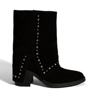 Kadın Siyah Zımba Detaylı Kalın Topuklu Süet Bot