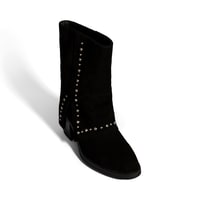 Kadın Siyah Zımba Detaylı Kalın Topuklu Süet Bot