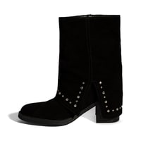 Kadın Siyah Zımba Detaylı Kalın Topuklu Süet Bot