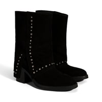 Kadın Siyah Zımba Detaylı Kalın Topuklu Süet Bot