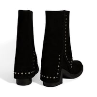 Kadın Siyah Zımba Detaylı Kalın Topuklu Süet Bot