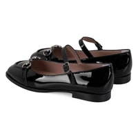 Kadın Siyah Zincir Detaylı Mary Jane Rugan Deri Babet