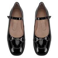 Kadın Siyah Zincir Detaylı Mary Jane Rugan Deri Babet