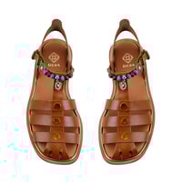 Kadın Taba Aksesuar Detaylı Deri Sandalet