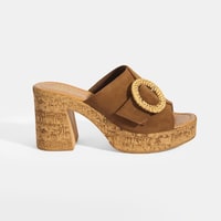 Kadın Taba Ayarlanabilir Toka Detaylı Süet Topuklu Terlik