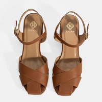 Kadın Taba Ayarlanabilir Tokalı Deri Topuklu Sandalet