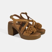 Kadın Taba Ayarlanabilir Tokalı Süet Topuklu Sandalet