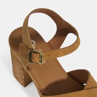 Kadın Taba Ayarlanabilir Tokalı Topuklu Süet Sandalet    