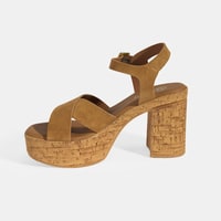 Kadın Taba Ayarlanabilir Tokalı Topuklu Süet Sandalet    