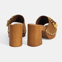 Kadın Taba Çiçek Aksesuarlı Süet Topuklu Terlik