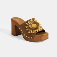 Kadın Taba Çiçek Aksesuarlı Süet Topuklu Terlik