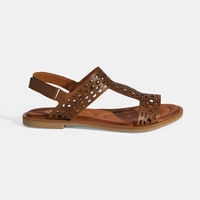 Kadın Taba Cırt Detaylı Perforeli Deri Sandalet