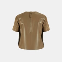 Kadın Taba Deri Detaylı Bluz