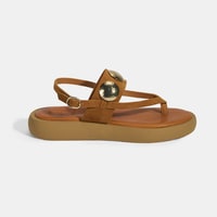 Kadın Taba Metal Aksesuarlı Ayarlanabilir Tokalı Süet Sandalet