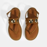 Kadın Taba Metal Aksesuarlı Ayarlanabilir Tokalı Süet Sandalet