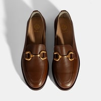 Kadın Taba Metal Toka Aksesuarlı Deri Loafer