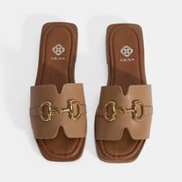 Kadın Taba Metal Toka Aksesuarlı Deri Terlik