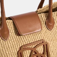 Kadın Taba Monogram Logolu Hasır Omuz Çantası