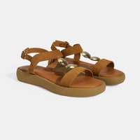 Kadın Taba Süet Gold Aksesuarlı Sandalet