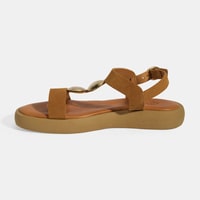 Kadın Taba Süet Gold Aksesuarlı Sandalet