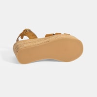 Kadın Taba Taşlı Toka Aksesuarlı Süet Dolgu Topuklu Sandalet