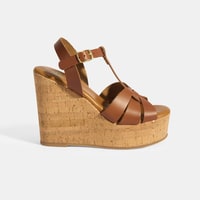 Kadın Taba Toka Aksesuarlı T-Bant Deri Dolgu Topuklu Sandalet