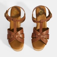 Kadın Taba Toka Aksesuarlı T-Bant Deri Dolgu Topuklu Sandalet