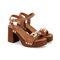 Kadın Taba Topuklu Süet Deri Sandalet