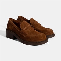 Kadın Taba Topuklu Süet Loafer