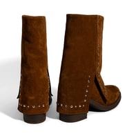 Kadın Taba Zımba Detaylı Kalın Topuklu Süet Bot