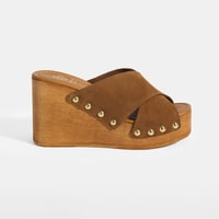 Kadın Taba Zımba Detaylı Süet Dolgu Topuklu Terlik