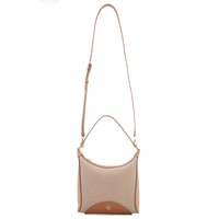 Kadın Ten Deri Biyeli Kanvas Omuz Çantası