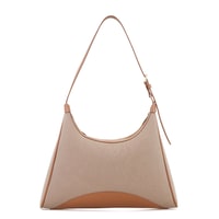 Kadın Ten Deri Biyeli Kanvas Omuz Çantası