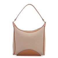 Kadın Ten Deri Biyeli Kanvas Omuz Çantası