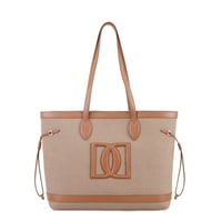 Kadın Ten Deri Biyeli Kanvas Omuz Çantası