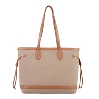 Kadın Ten Deri Biyeli Kanvas Omuz Çantası